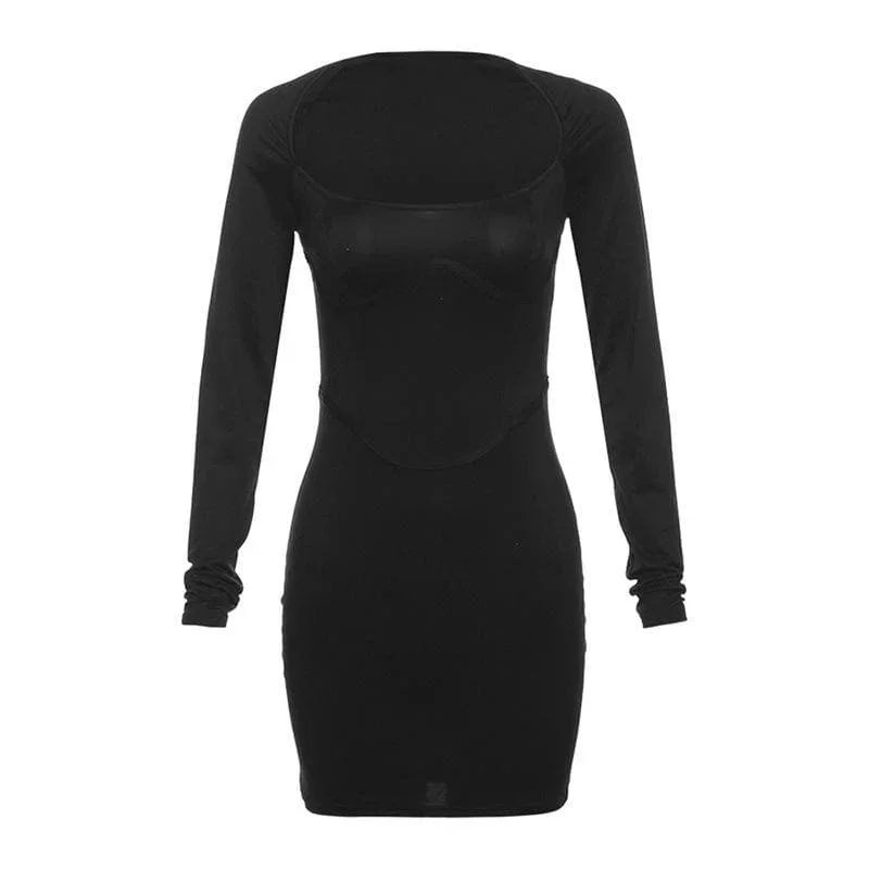 square-neck-long-sleeve-solid-corset-mini-dress