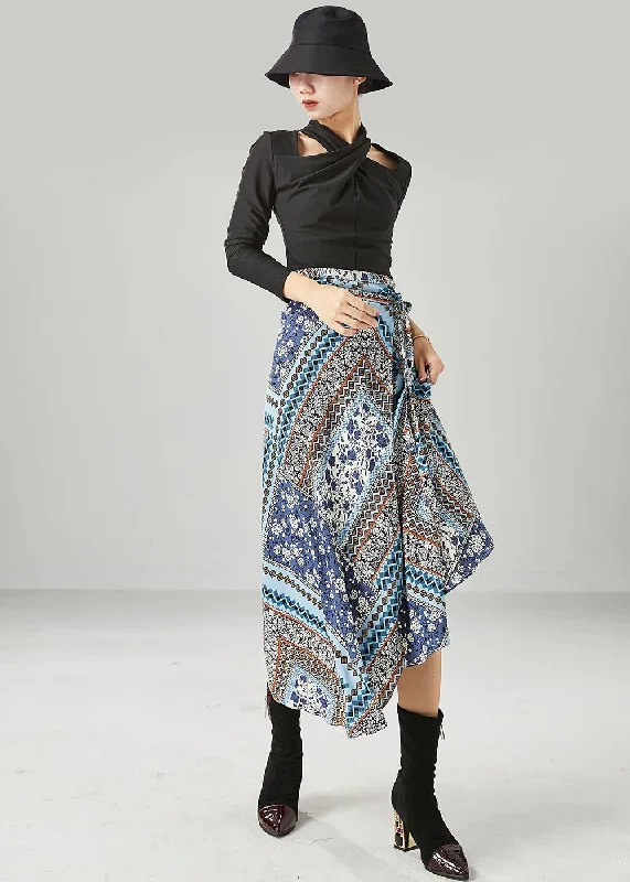 style-blue-print-asymmetrical-design-chiffon-skirt-summer