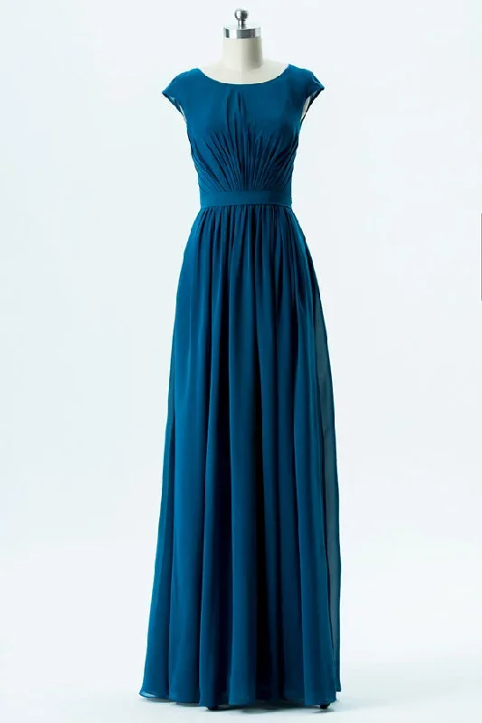 Teal Chiffon Banded Waist Bridesmaid Dress