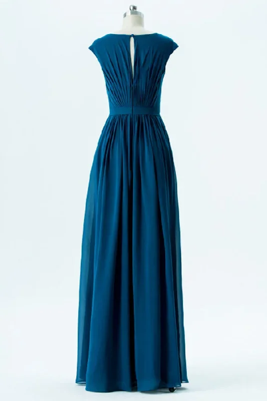 teal-chiffon-banded-waist-bridesmaid-dress