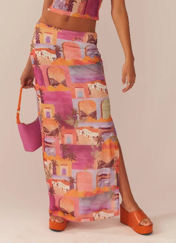 The City Meets the Coast Midi Skirt - Sunset Building