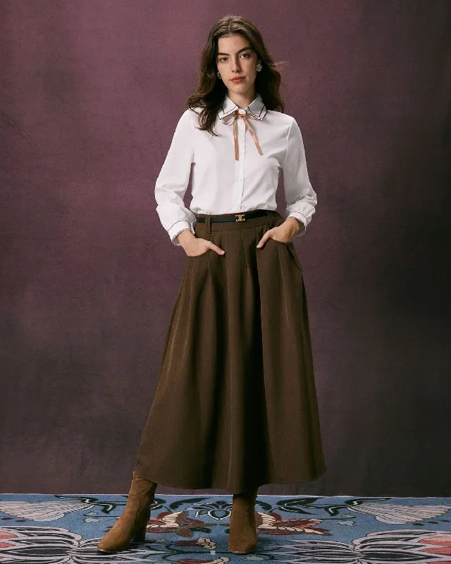 the-dark-coffee-slant-pocket-pleated-midi-skirt