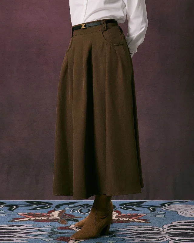 the-dark-coffee-slant-pocket-pleated-midi-skirt