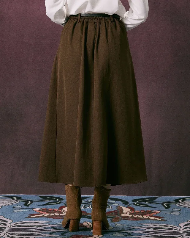 the-dark-coffee-slant-pocket-pleated-midi-skirt