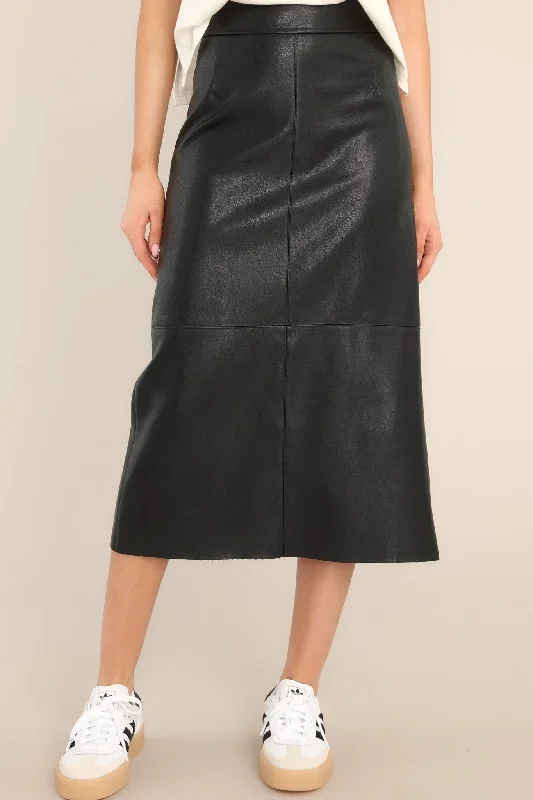 Through Open Doors Black Faux Leather Midi Skirt