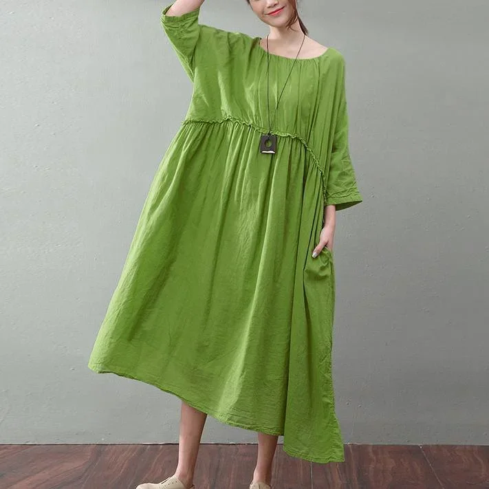 Top Quality Green Cotton Dresses Trendy Plus Size High Waist Cotton Clothing Dress Top Quality Big Hem Kaftans