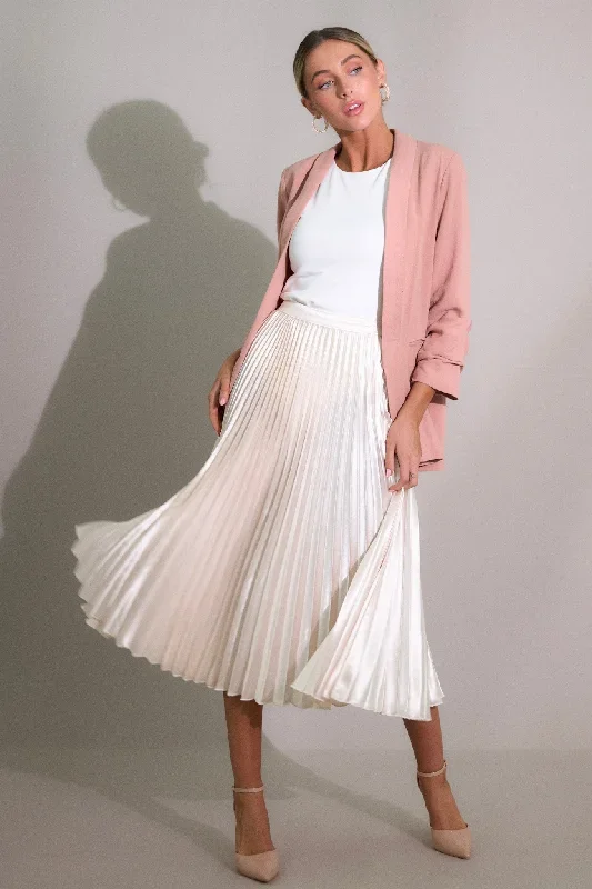 Urban Elegance Ivory Pleated Midi Skirt