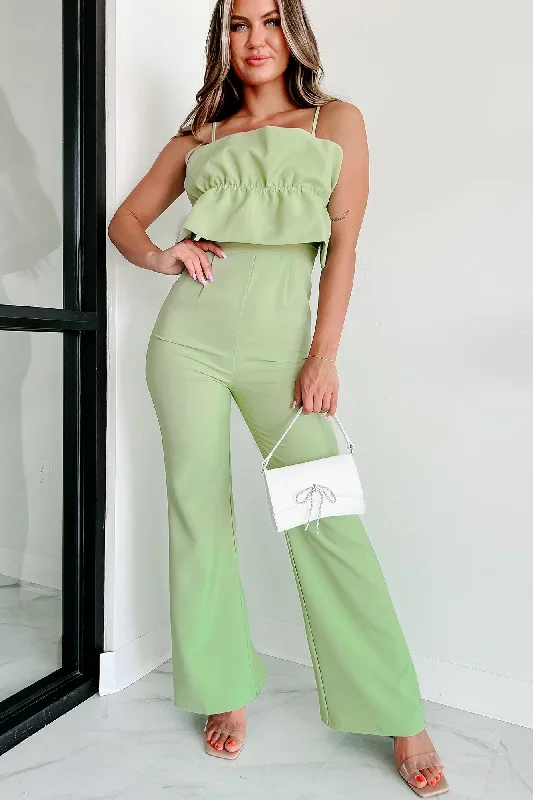 Walking Tall Sleeveless Ruffle Jumpsuit (Lime)