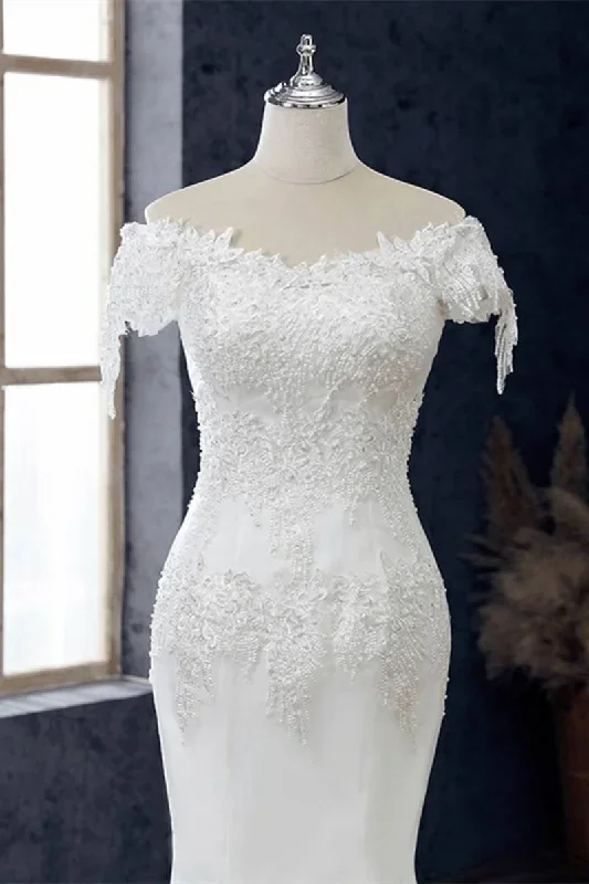 white-appliques-off-the-shoulder-cap-sleeve-mermaid-wedding-dress