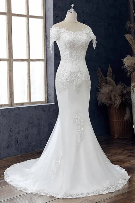 white-appliques-off-the-shoulder-cap-sleeve-mermaid-wedding-dress