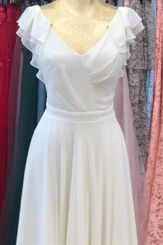 white-chiffon-v-neck-wrap-ruffled-long-bridesmaid-dress