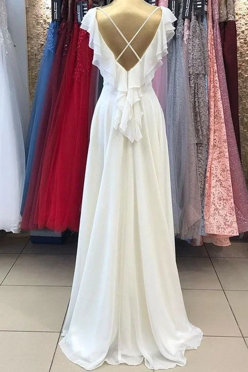 white-chiffon-v-neck-wrap-ruffled-long-bridesmaid-dress