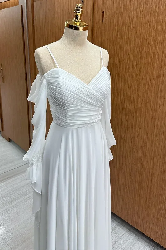 white-cold-shoulder-chiffon-bridesmaid-dress