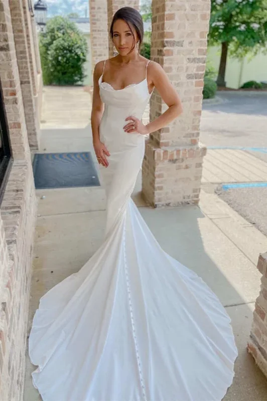 white-cowl-neck-spaghetti-straps-mermaid-long-bridal-gown