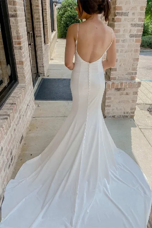 white-cowl-neck-spaghetti-straps-mermaid-long-bridal-gown