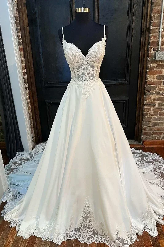 White Lace Sweetheart Backless A-Line Wedding Dress