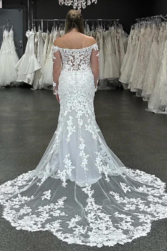 white-off-the-shoulder-illusion-sleeves-appliques-wedding-dress