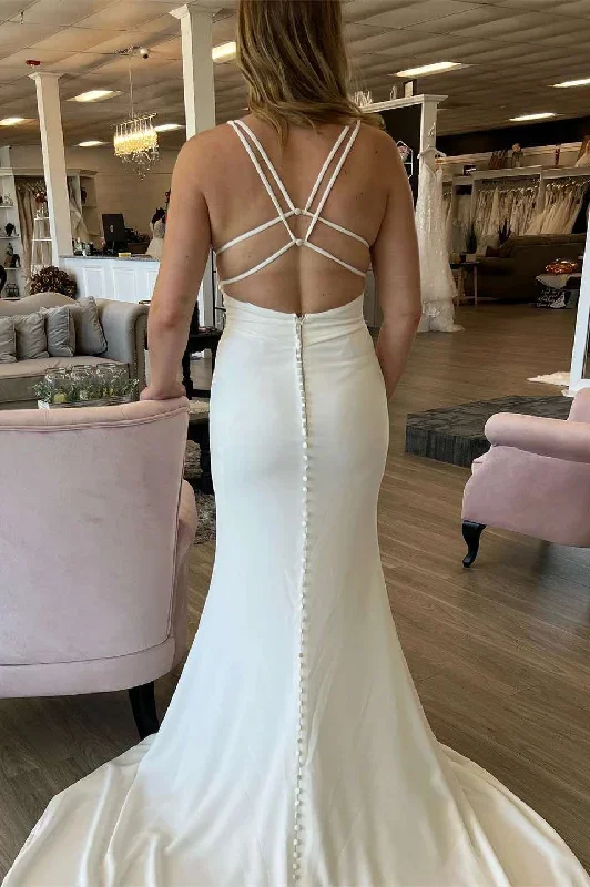 white-plunge-v-lace-up-back-mermaid-long-wedding-dress