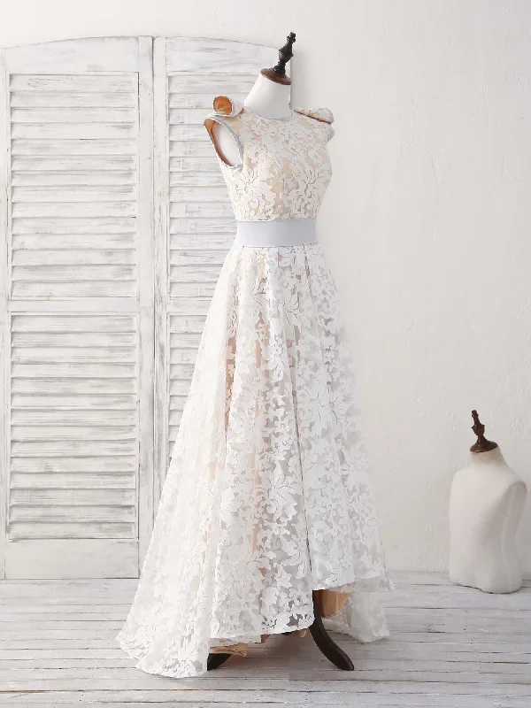 white-round-neck-lace-high-low-prom-dress-white-bridesmaid-dress