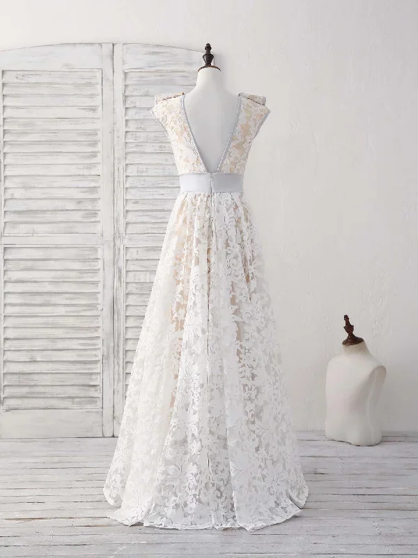 white-round-neck-lace-high-low-prom-dress-white-bridesmaid-dress