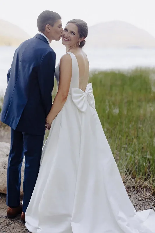 white-satin-bateau-beaded-wedding-dress-with-bow