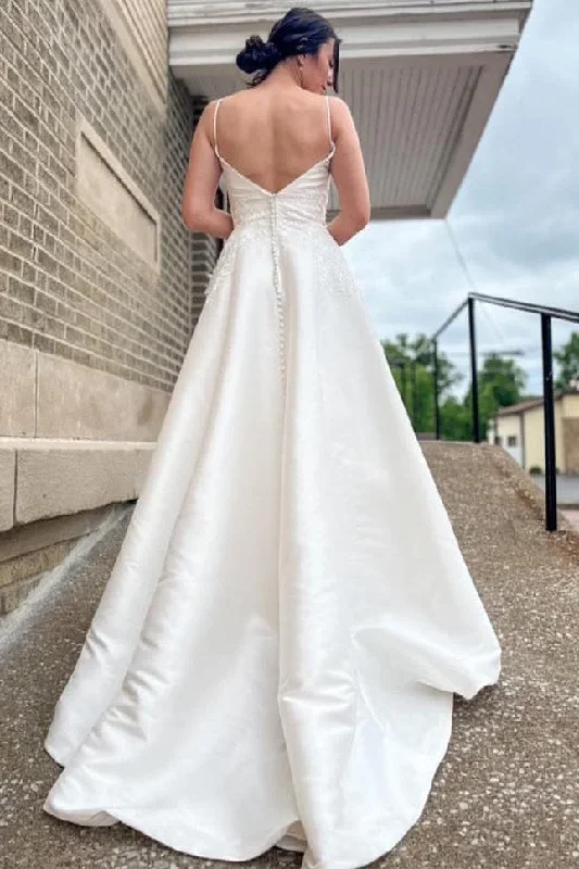 white-v-neck-a-line-long-wedding-dress-with-appliques