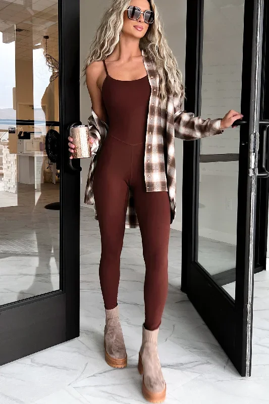 Winners Never Quit Fitted Cami Jumpsuit (Red Merlot)