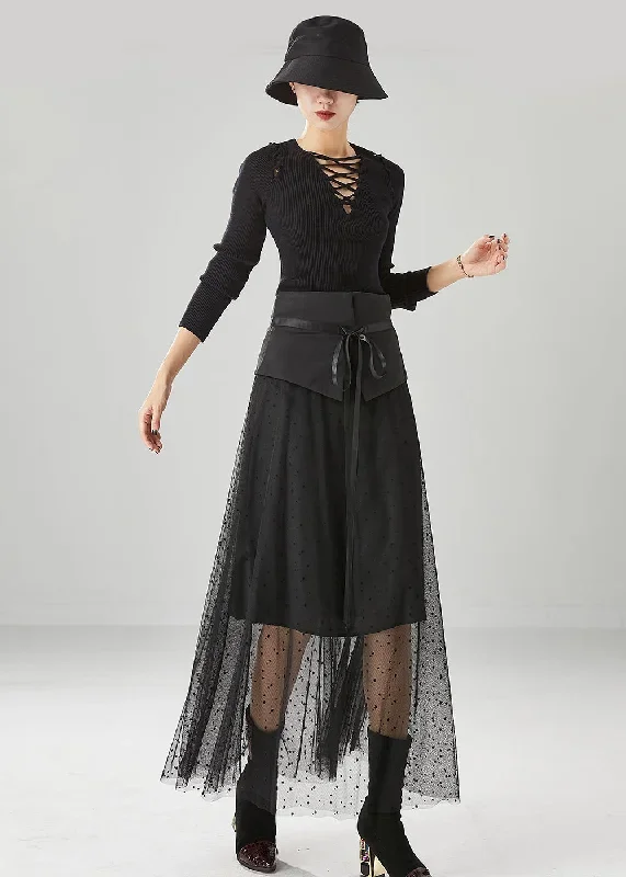 women-black-high-waist-silm-fit-tulle-skirts-summer