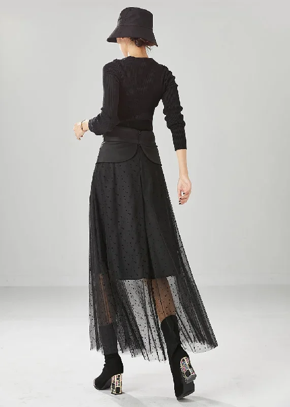 women-black-high-waist-silm-fit-tulle-skirts-summer