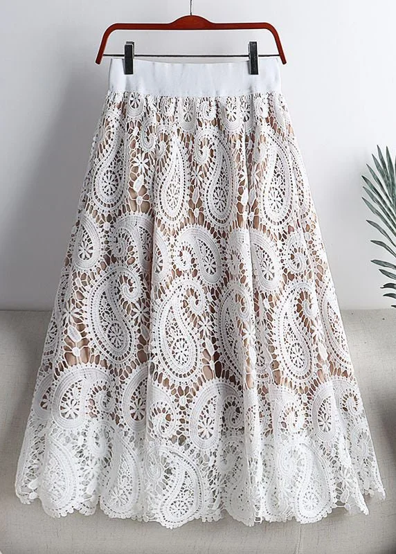 women-black-hollow-out-elastic-waist-lace-skirts-spring