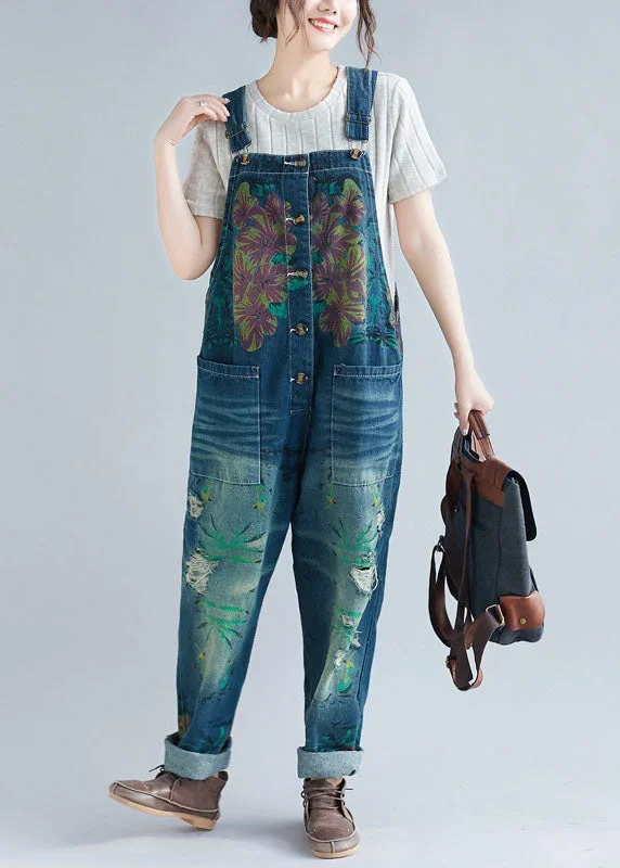 women-blue-pockets-patchwork-print-denim-jumpsuit-spring