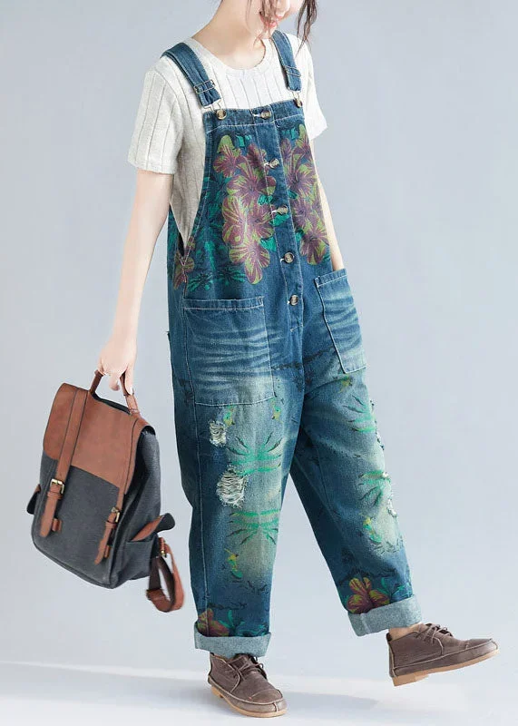 women-blue-pockets-patchwork-print-denim-jumpsuit-spring