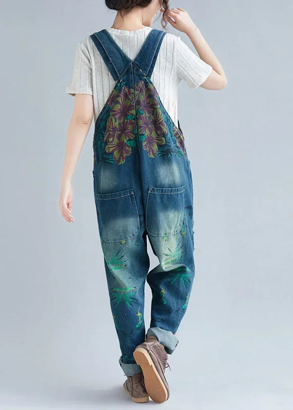 women-blue-pockets-patchwork-print-denim-jumpsuit-spring