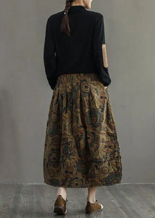 women-grey-floral-elastic-waist-patchwork-print-fine-cotton-filled-skirt-winter