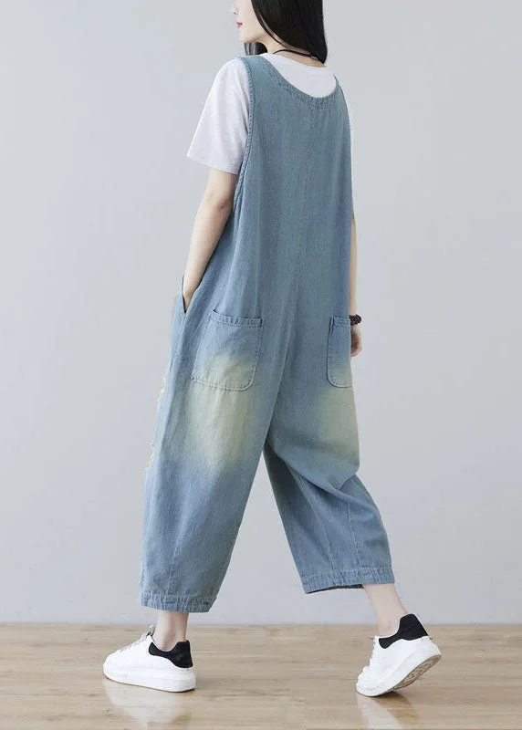 women-light-blue-oriental-button-ripped-cotton-denim-jumpsuit-spring