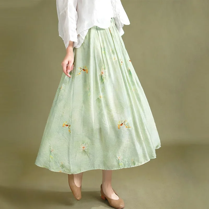 Women Summer Retro Casual Linen A-Line Skirt