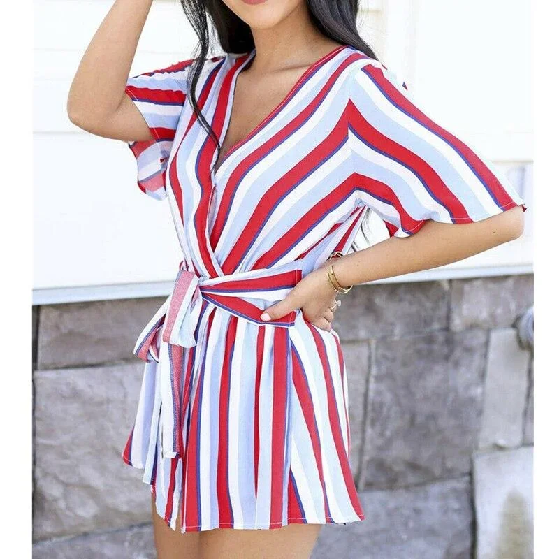 women-summer-short-mini-dress-ladies-casual-beachwear-short-sleeve-v-neck-striped-casual-chiffon-sundress