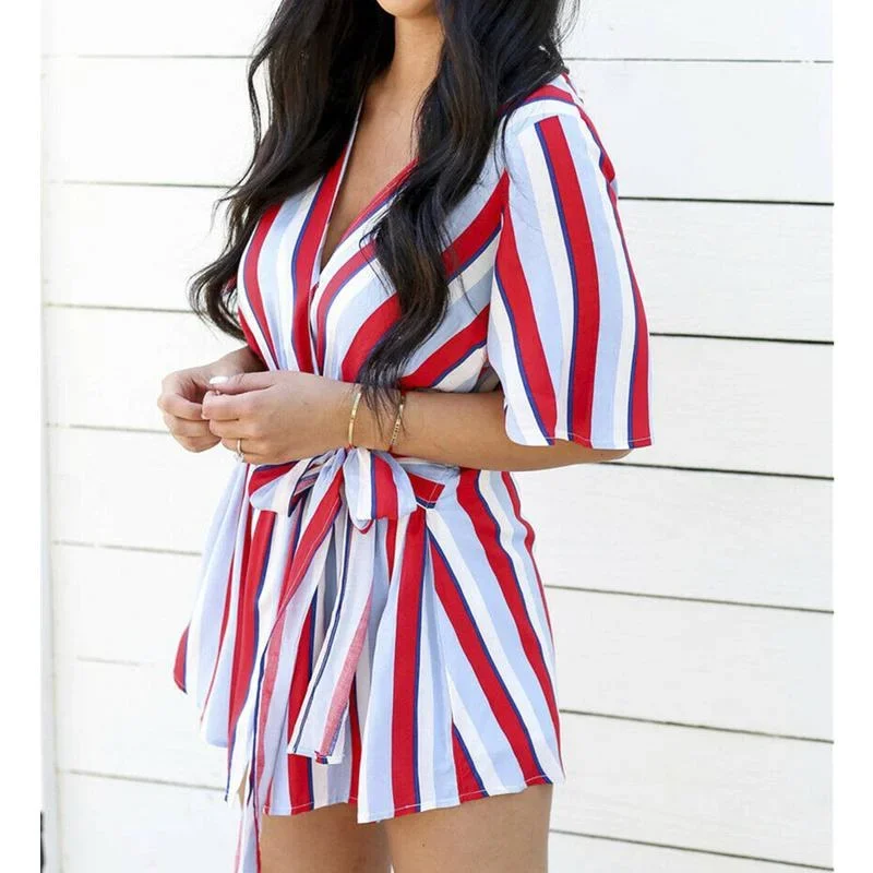 women-summer-short-mini-dress-ladies-casual-beachwear-short-sleeve-v-neck-striped-casual-chiffon-sundress