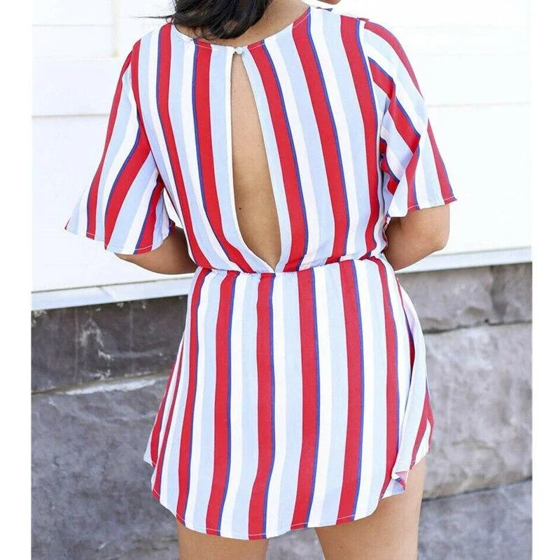 women-summer-short-mini-dress-ladies-casual-beachwear-short-sleeve-v-neck-striped-casual-chiffon-sundress