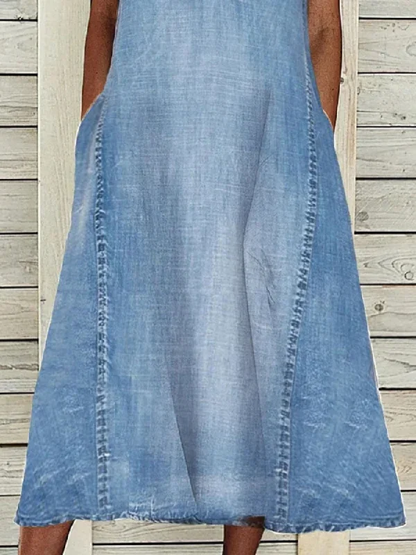 women-v-neck-sleeveless-midi-dress-spring-summer-denim-shrink-resistant-pockets