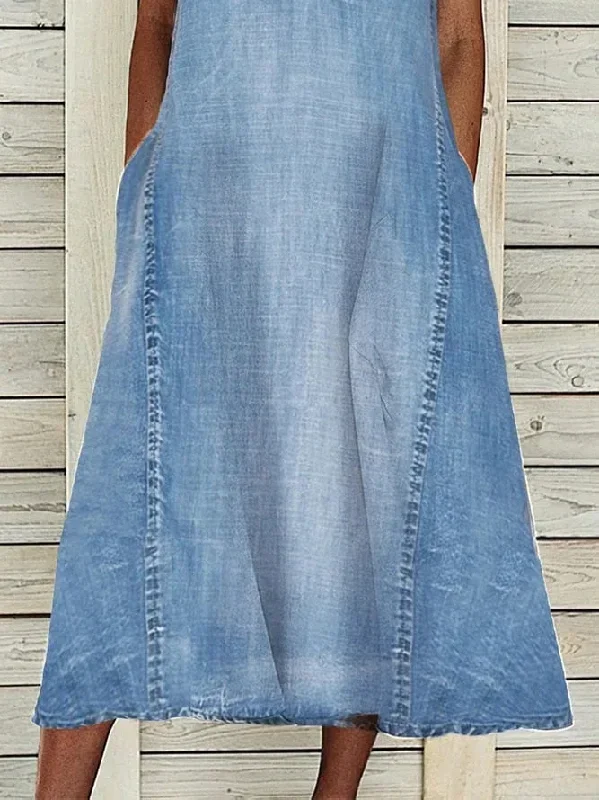 women-v-neck-sleeveless-midi-dress-spring-summer-denim-shrink-resistant-pockets