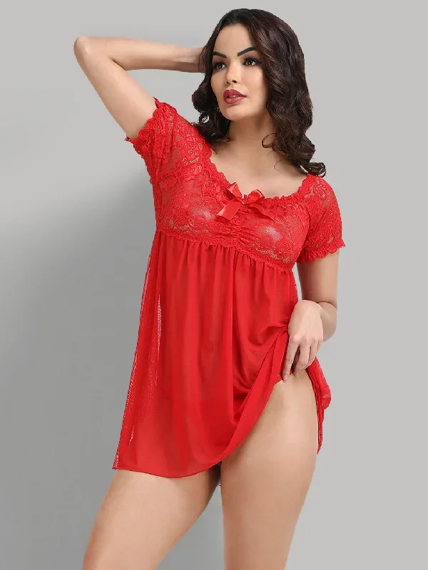 womens-lace-above-knee-baby-doll-dress-nightwear-lingerie-red01