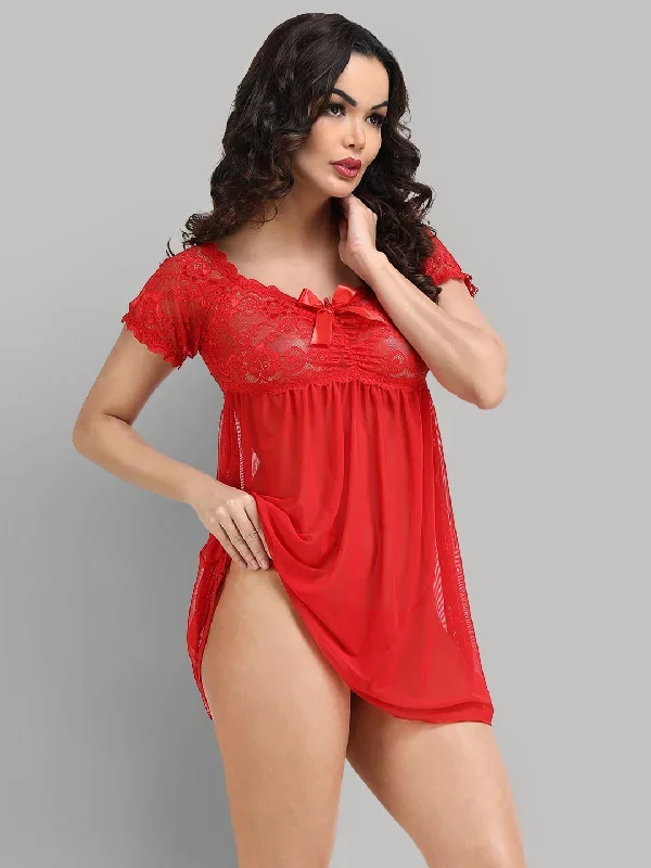 womens-lace-above-knee-baby-doll-dress-nightwear-lingerie-red01