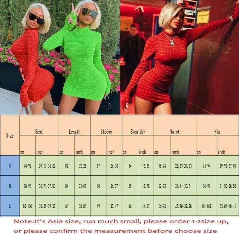 womens-stretch-long-sleeve-plaid-high-neck-bodycon-dress-autumn-ladies-clubwear-party