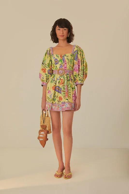 Yellow Floral Insects Short Sleeves Romper